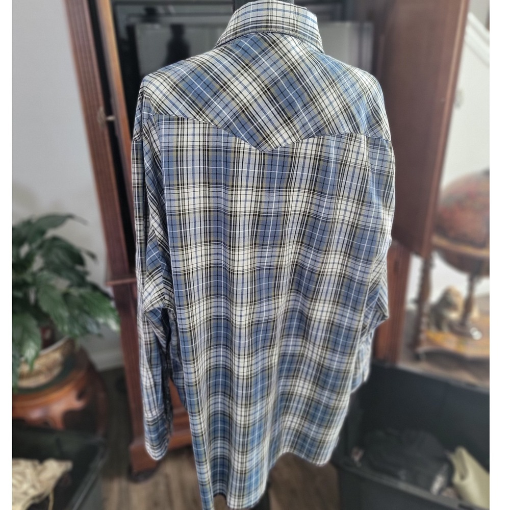 Wrangler Western Shirt Mens 4X Blue Plaid Pearl Snap Long Sleeve - Picture 3 of 8